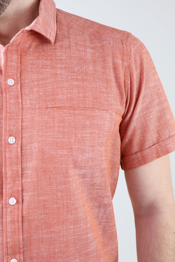 Camisa Con Bolsa Oculta Hombre Color Salmón Manga Corta Diseño Moderno